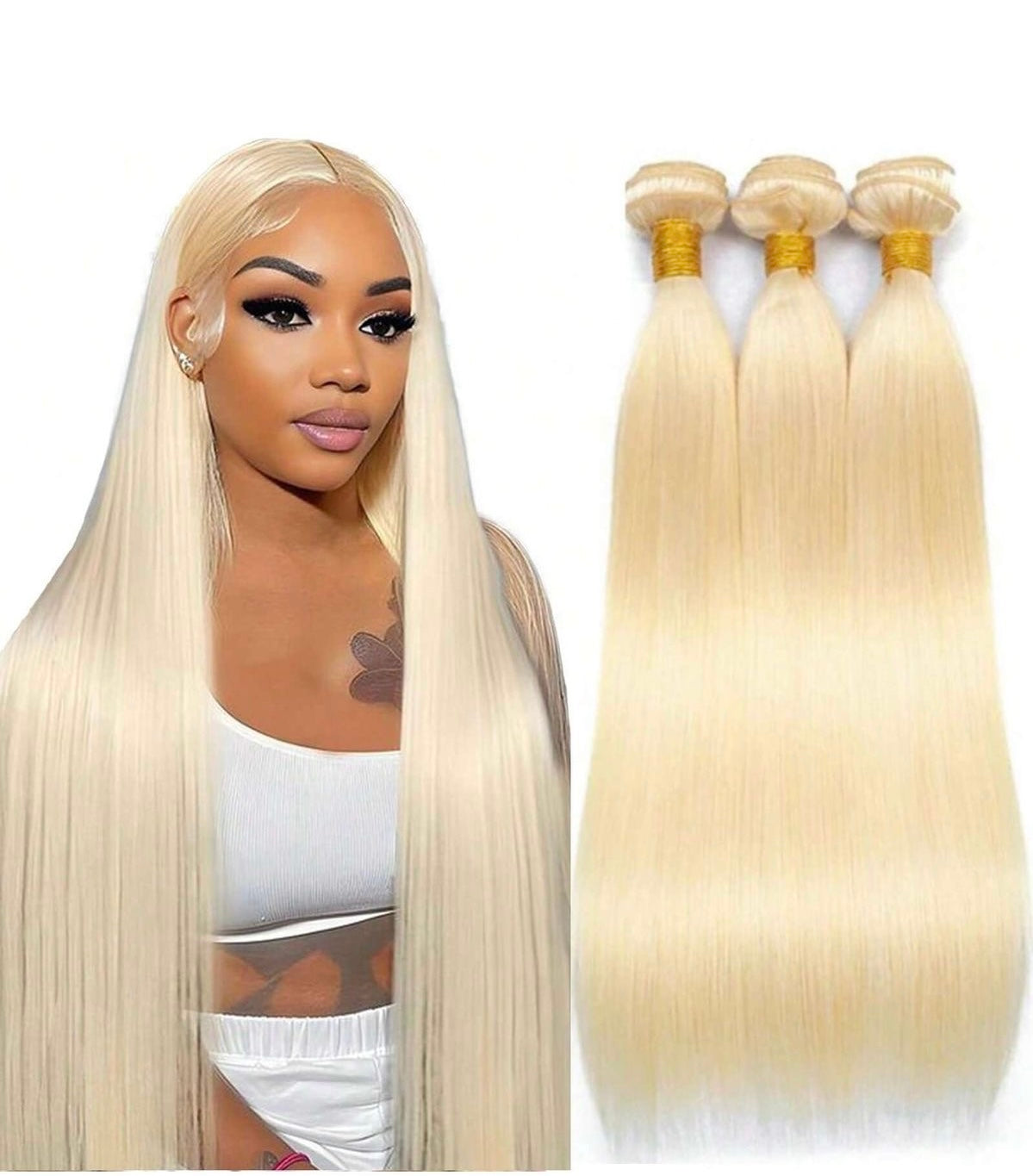 Blonde Hair Straight 3 Bundles With 5x5 HD Closure Deal