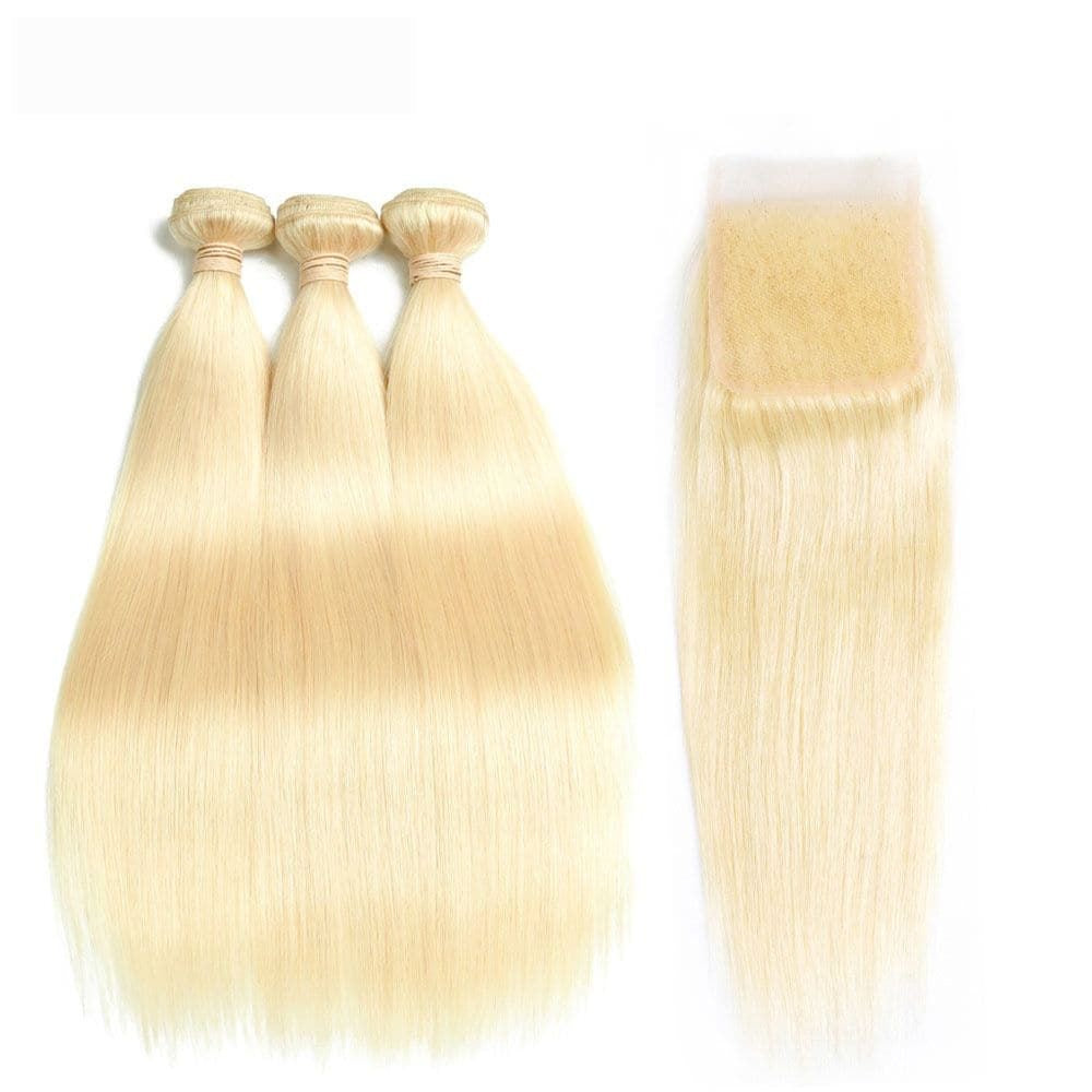 Blonde Hair Straight 3 Bundles With 5x5 HD Closure Deal