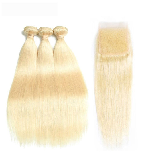 Blonde Hair Straight 3 bundles With 4x4 HD Closure deal