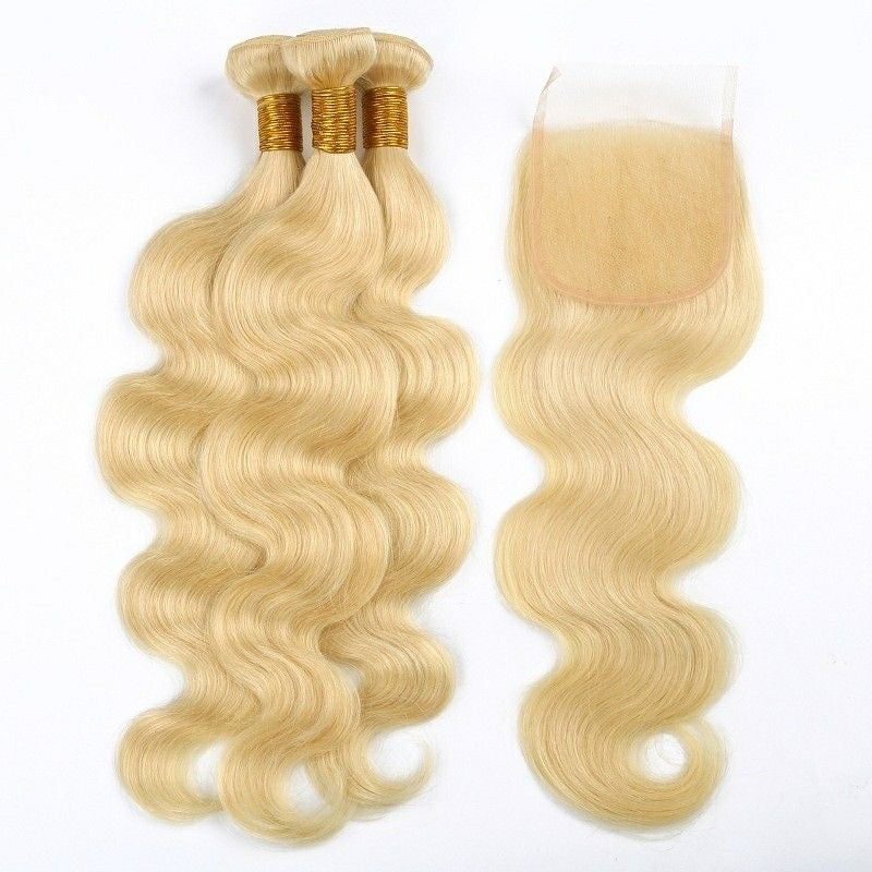 Blonde Hair Body Wave 3 Bundles With 4x4 HD Closure Deal