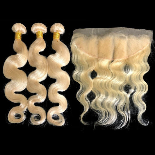 Blonde Hair Body Wave 3 Bundles With 13x4 HD Frontal Deal
