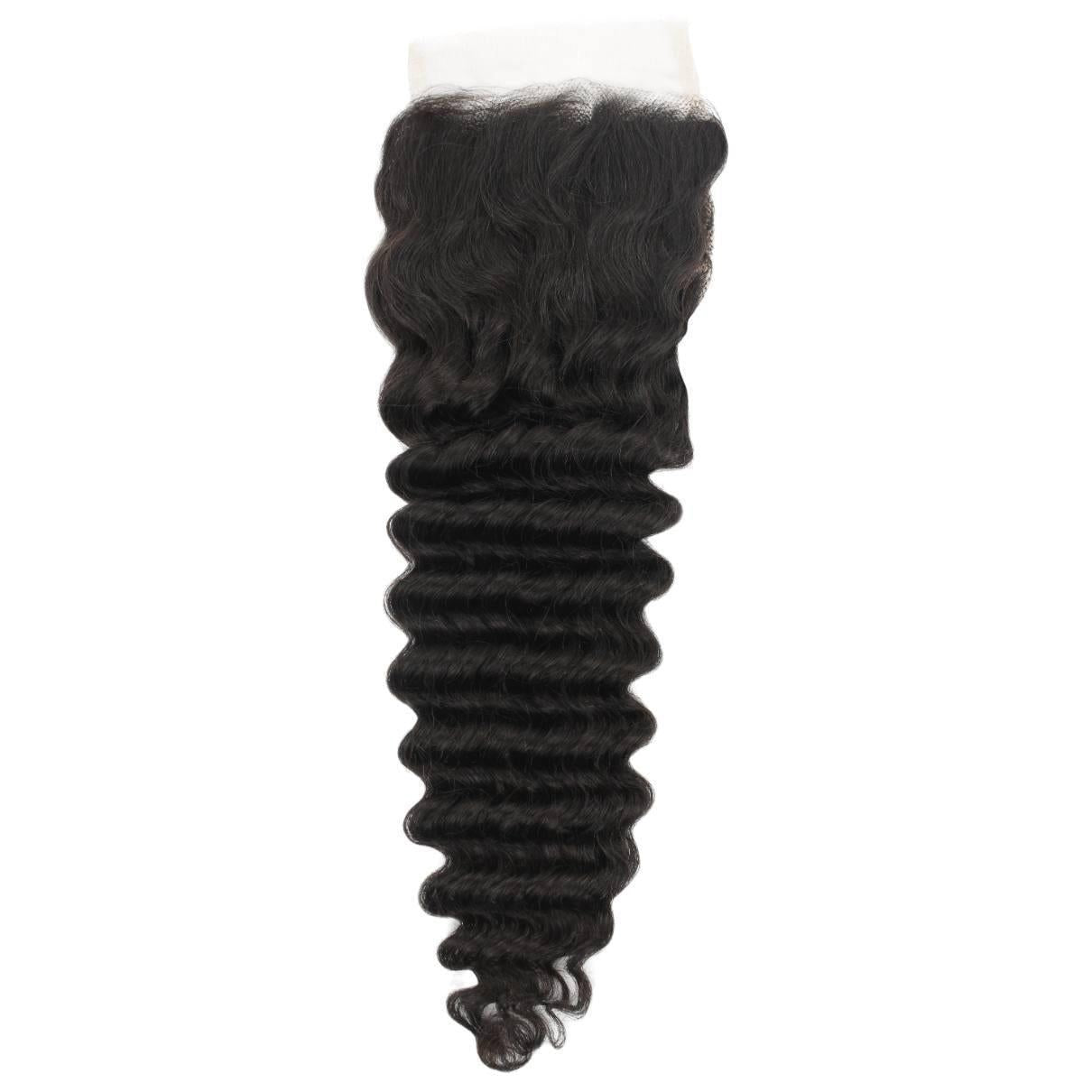 Raw Luxury Deep Wave 3 Bundles With 4X4 Transparent Closure Deal