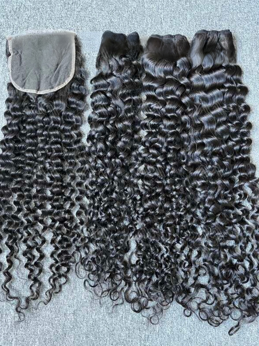 Raw Luxury Italian Curly 3 Bundles With 4X4 Transparent Closure Deal